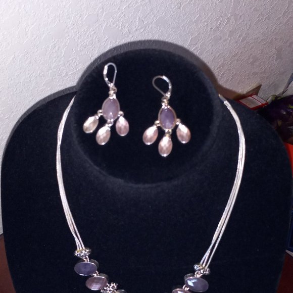 Napier Silver-Tone Egg Shaped Purple Landscape Collar Necklace and Earings - Picture 5 of 5